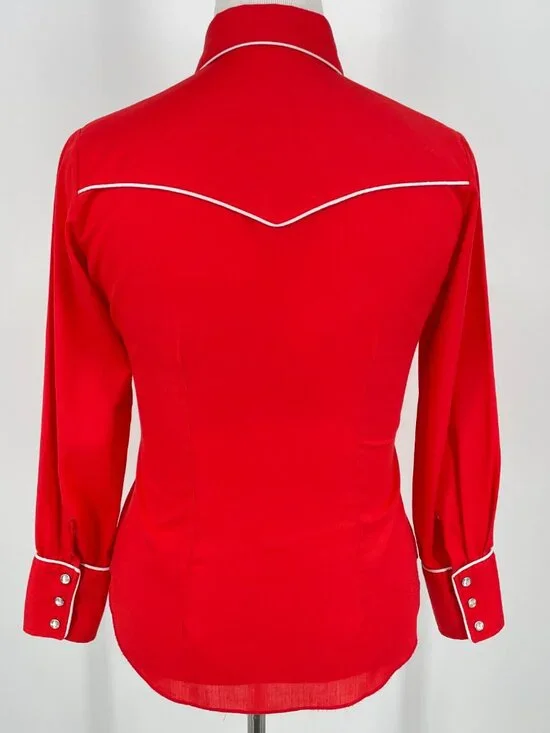 Vintage Red Western Pearl Snap Shirt Smile Pockets Rodeo Cowboycore M - Picture 3 of 9